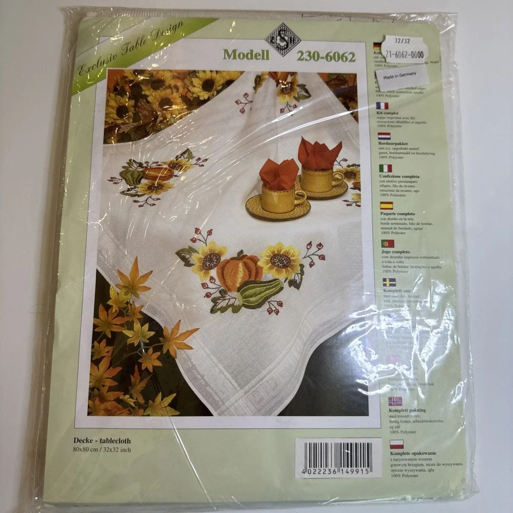 NEW Vervaco Stamped cross stitch kit flowers & butterflies, tablecloth 32